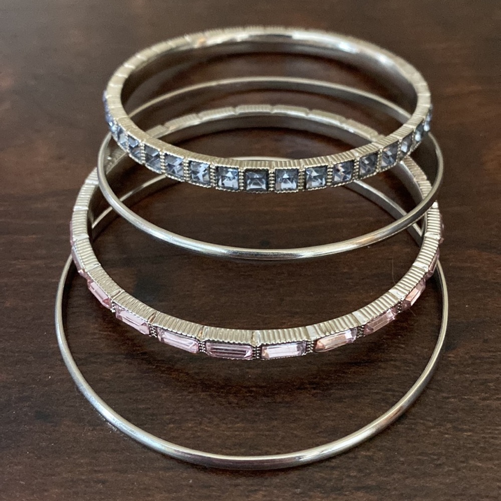 Loft Silver, Blue and Pink Bangle Bracelet Set